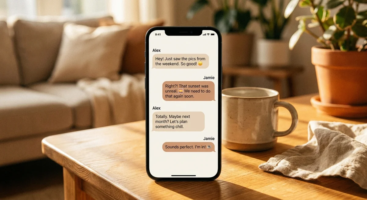 Phone chat interface with a casual conversation