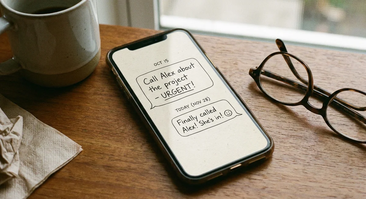 Chat interface showing a remembered detail from weeks earlier