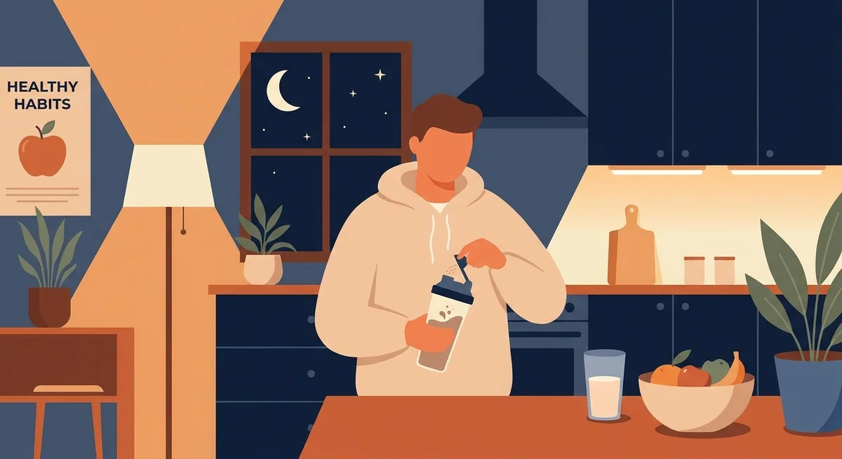 Preparing a WPI 90 shake before bed for overnight muscle recovery