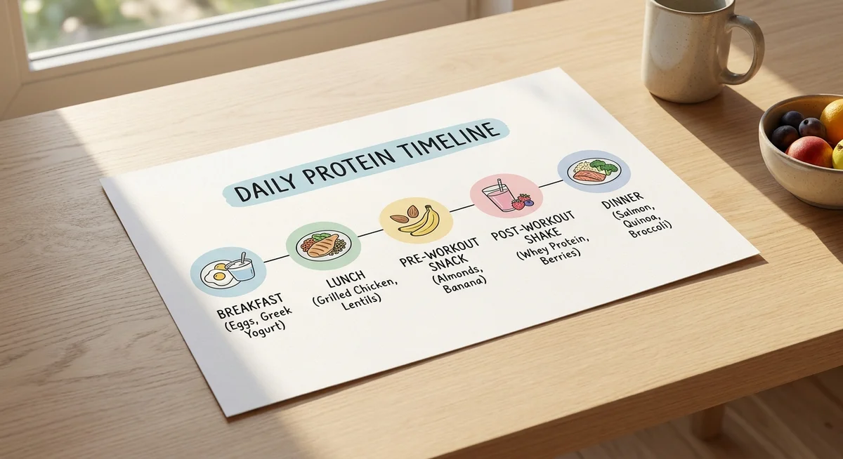 Protein meal timing spread across the day showing five eating windows