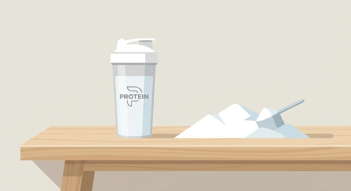 Protein shaker and WPI 90 powder scoop on a gym bench
