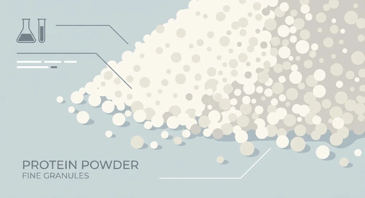 Close-up of WPI 90 protein powder texture showing fine granules