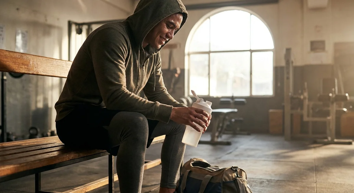 Person drinking a WPI 90 protein shake after a workout session