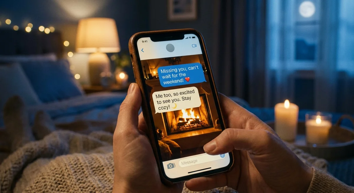 Person chatting with an AI companion late at night in a dimly lit room