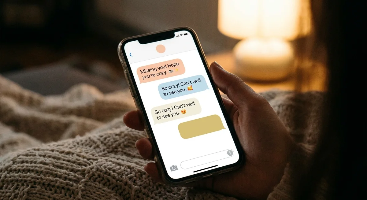 Warm AI friend chat conversation on a phone screen