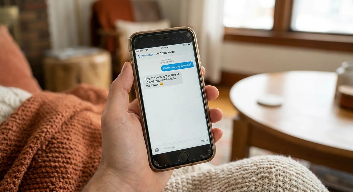 A chat conversation in an AI friend app on a smartphone