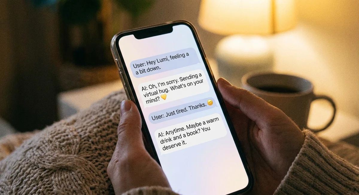 AI friend chat conversation on an iPhone screen