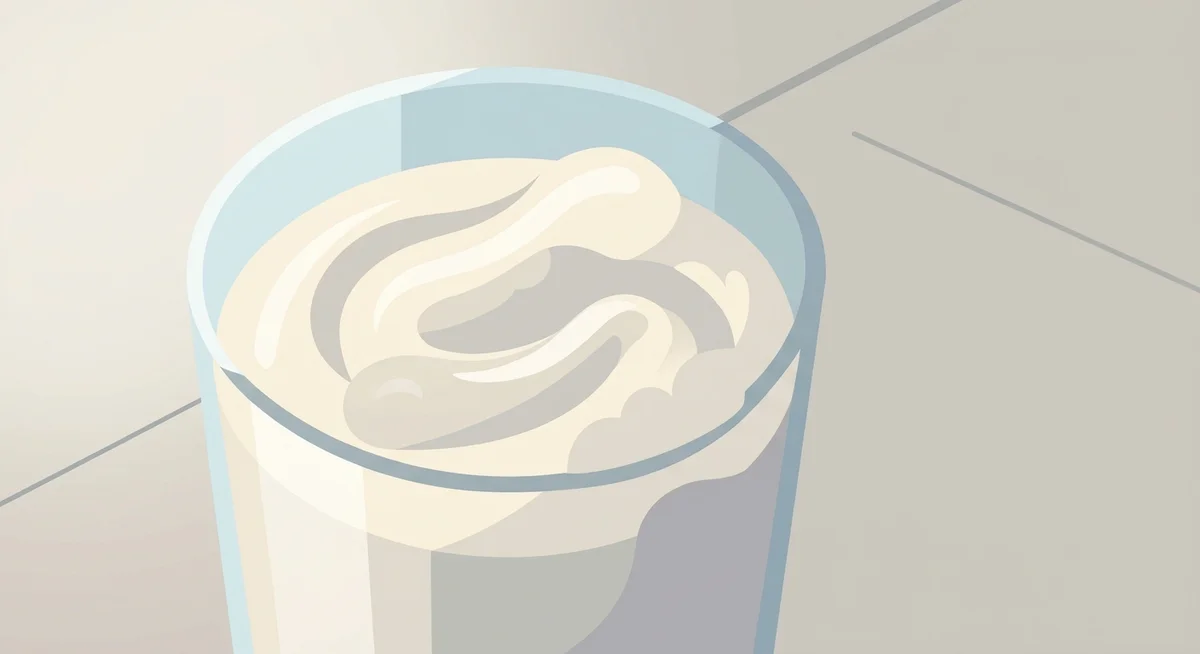 Thick casein protein shake in a glass showing its gel-like texture