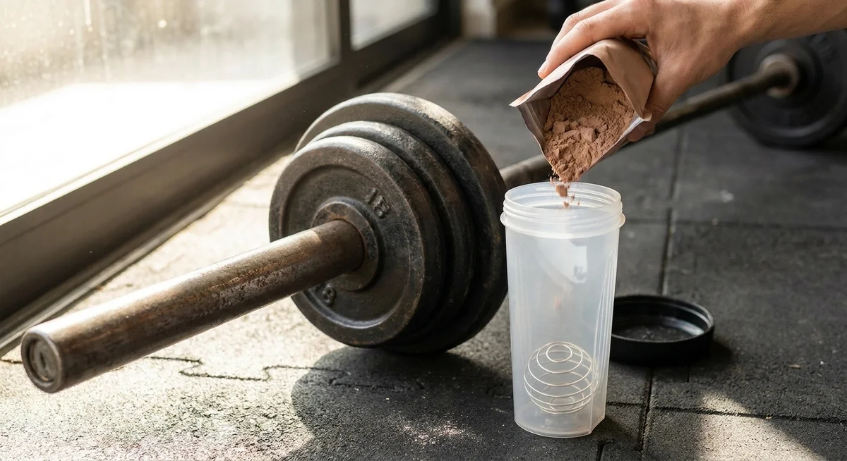 Protein shake being prepared after a CrossFit WOD session