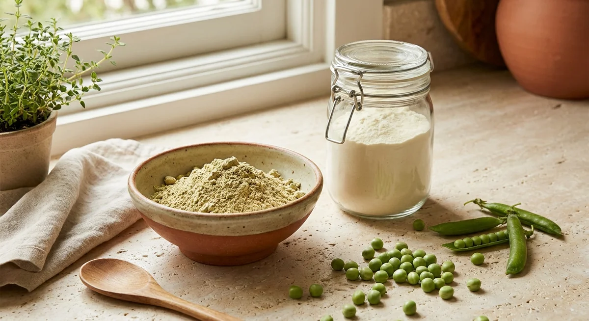 Plant protein and whey protein ingredients side by side