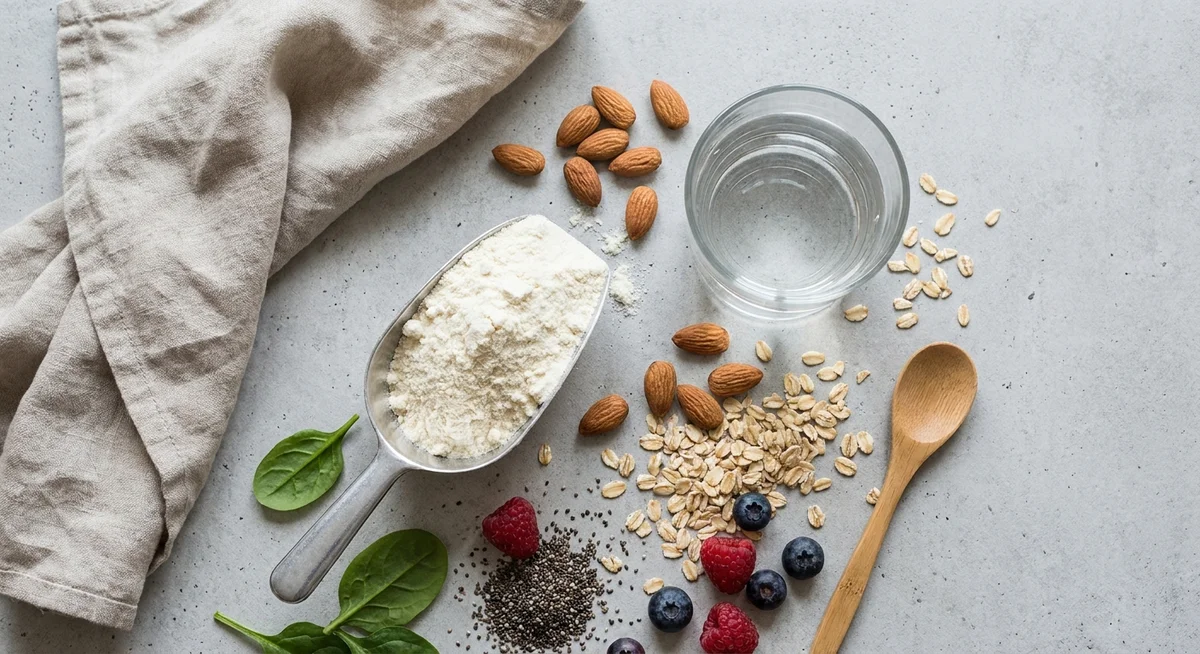 Protein powder and ingredients on concrete surface