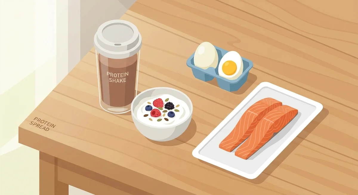 Protein-rich foods spread across the day to support muscle maintenance during menopause