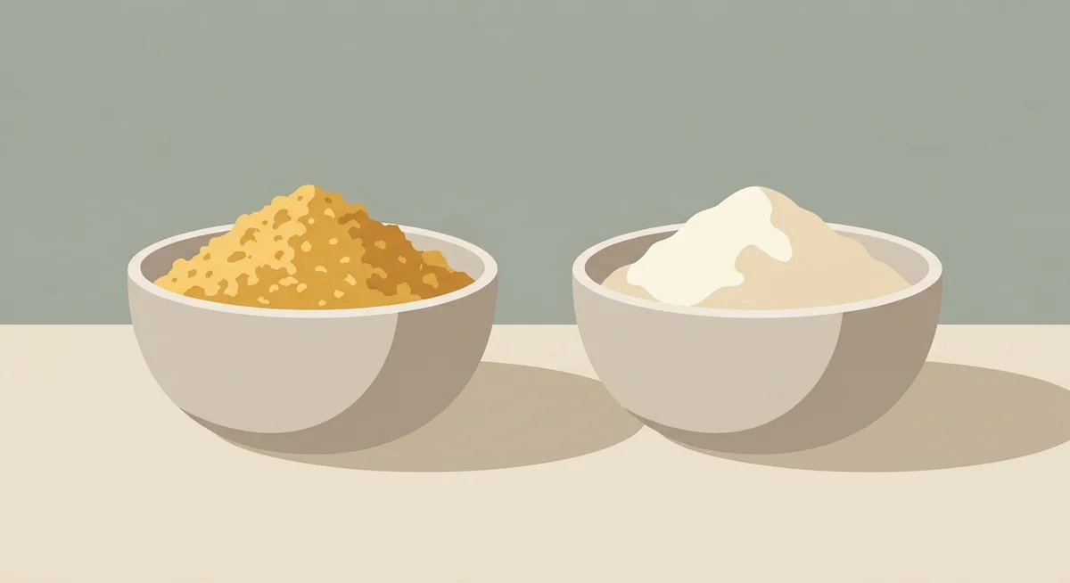 Pea protein and rice protein powders shown side by side before blending