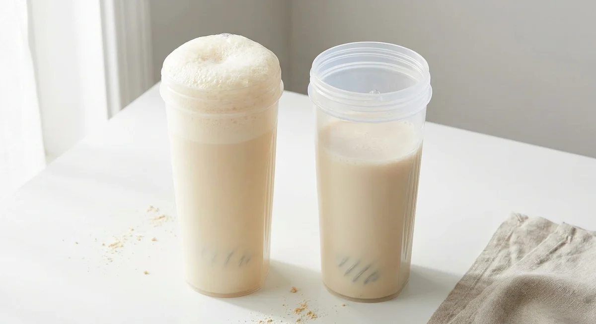 Comparison of foam levels in two protein shakers