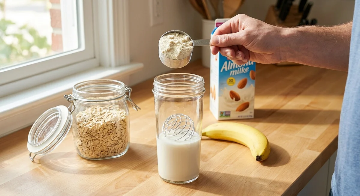 Preparing a protein shake with whole food ingredients to support injury recovery
