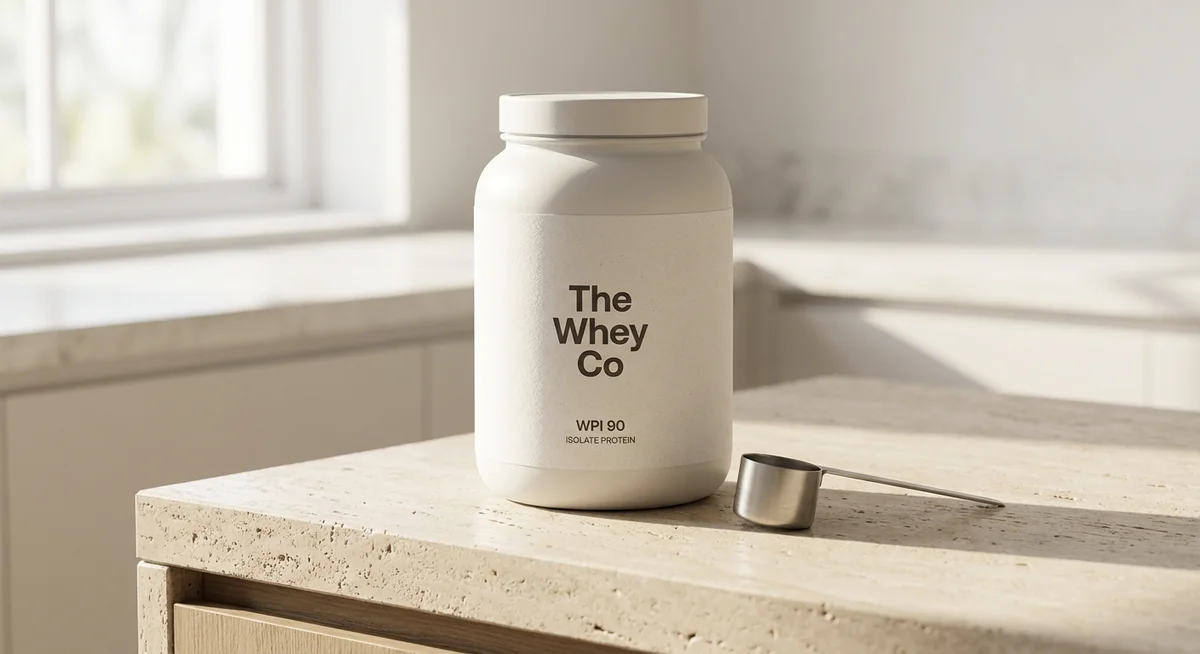 The Whey Co WPI 90 protein powder editorial product photograph