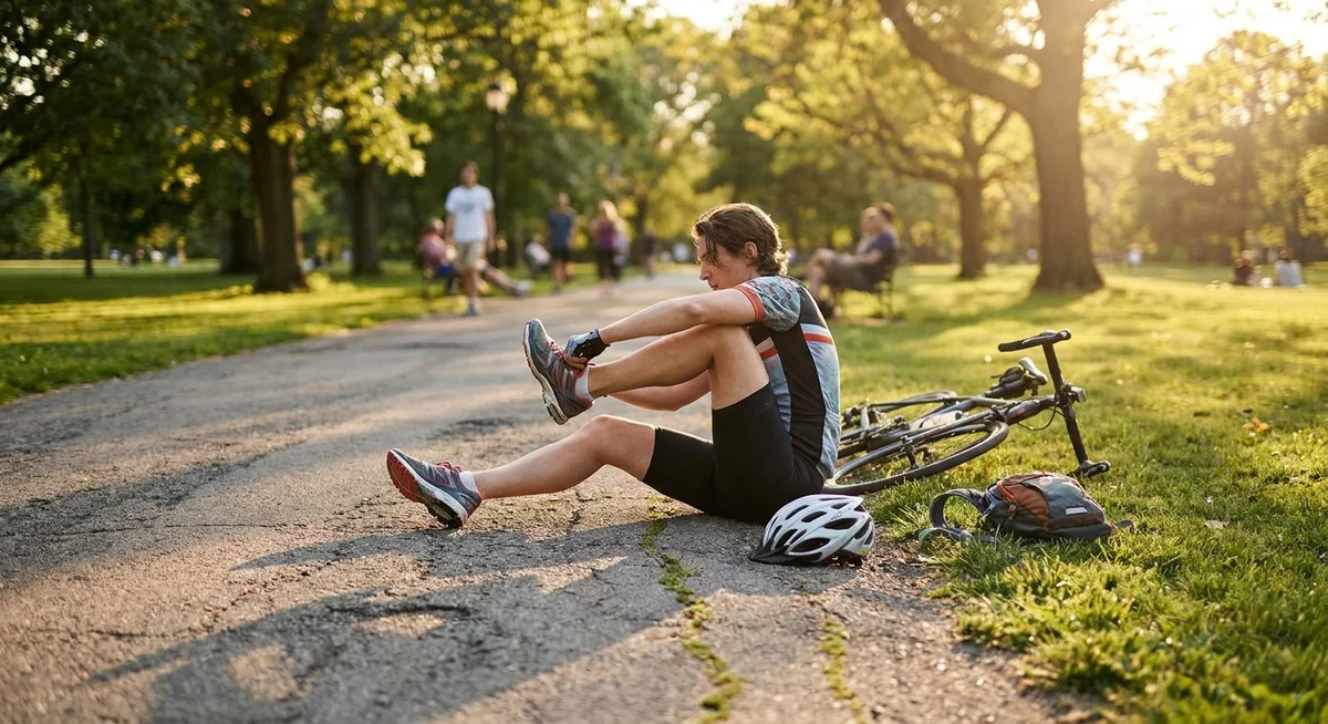 Triathlete completing a brick session transitioning from cycling to running