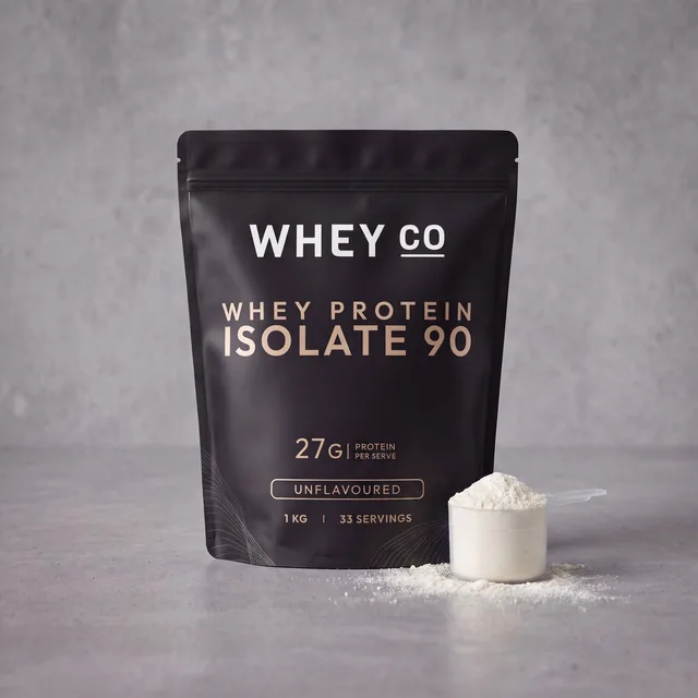 The Whey Co Premium WPI 90 matte black protein pouch, Natural Vanilla flavour
