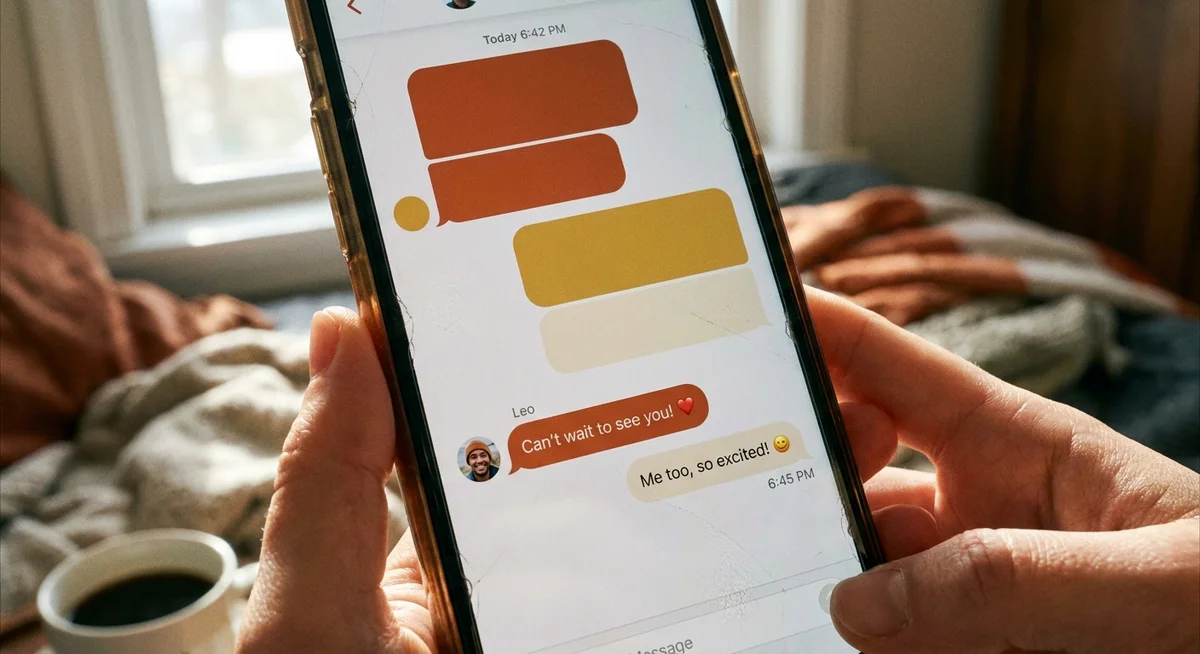 Close-up of a warm messaging interface on a phone screen