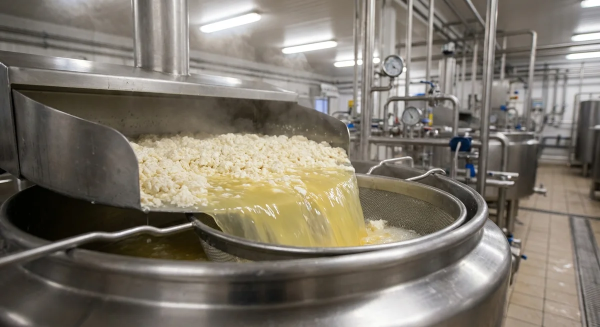 Whey being separated during dairy processing