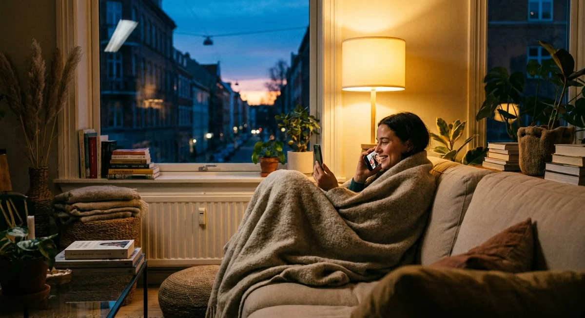 Person on an evening wind-down call with an AI companion
