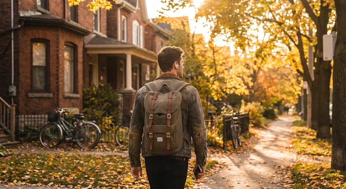 Person on a morning walk taking a voice call through earbuds