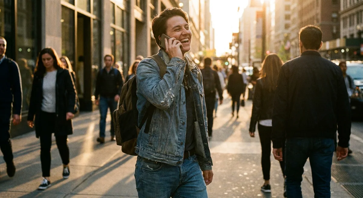A person taking a call while walking outside