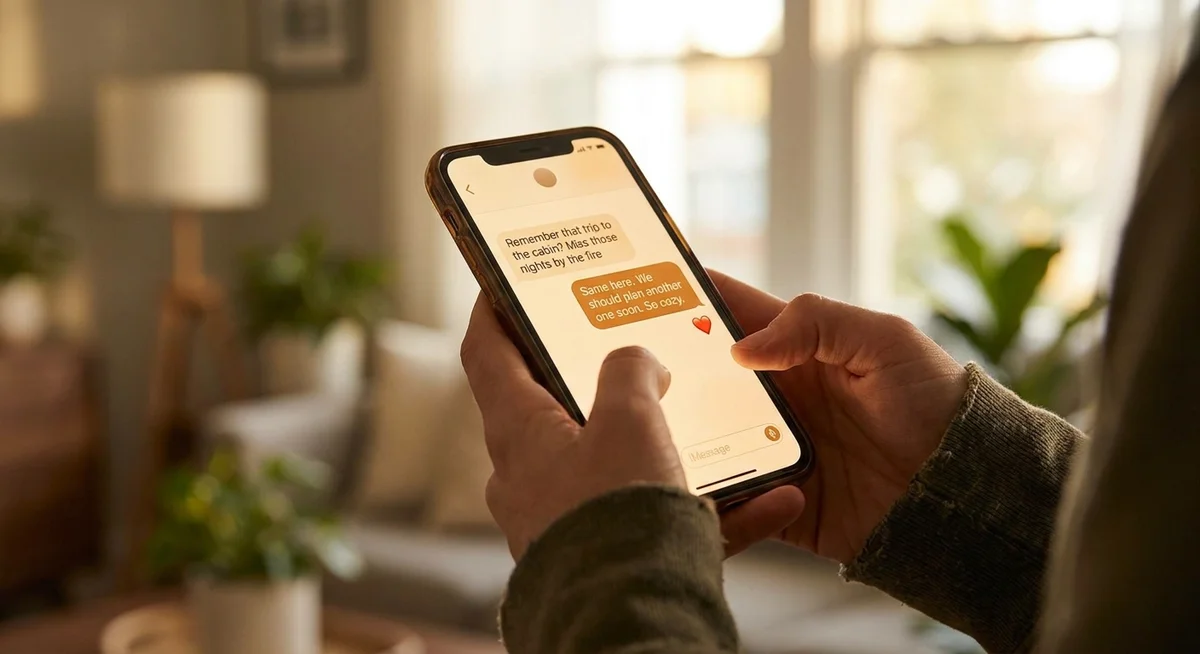 A phone displaying an ongoing chat thread with personal context