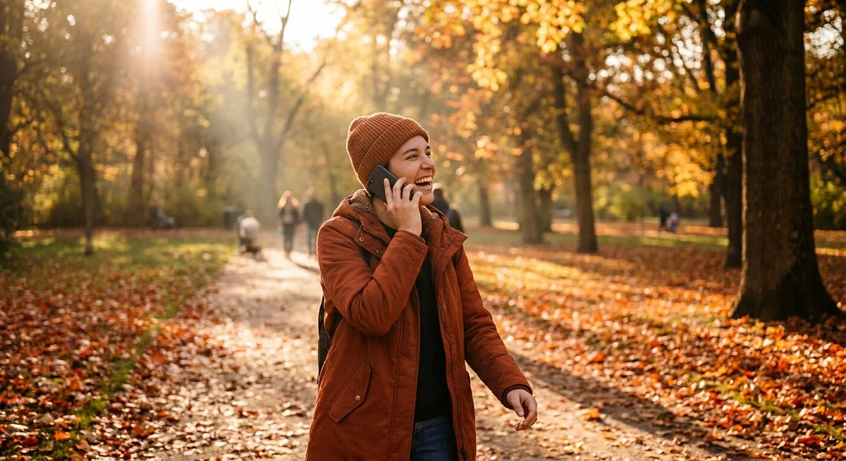 Person on a voice call while walking outdoors