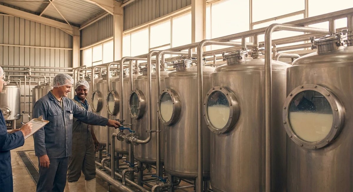 Stainless steel filtration tanks used in whey protein production